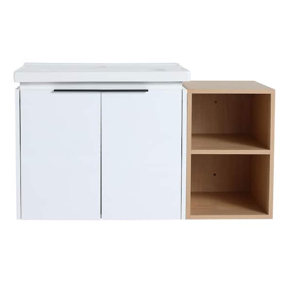 Boosicavelly 35.80 in. W x 18.50 in. D x 20.70 in. H Single Sink Wall Mounted Bath Vanity in White with White Ceramic Top
