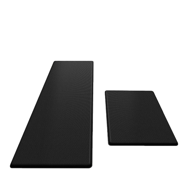 Black 17.3 in. x 30 in. and 17.3 in. x 47 in. Cushioned Non-Slip Waterproof Anti-Fatigue Indoor Kitchen Mat Set