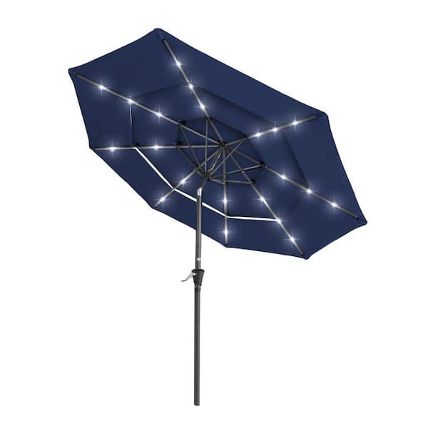 Unbranded 10 ft. Steel Market Solar Patio Umbrella in Navy with Push Button Tilt