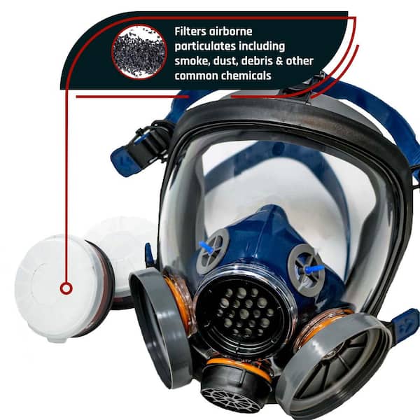 Parcil Safety Smoke Black Full Face Organic Vapor Respirator and Gas Mask  with 2 Threaded P-A-1 Replacement Filters PD-100-SB