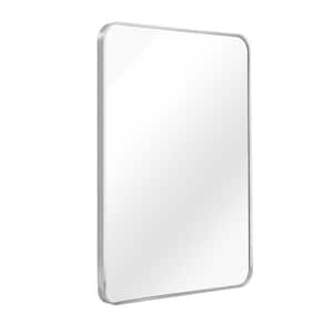 Silver 24 in. W x 36 in. H Classic Rectangular Metal Framed Mirror with Rounded Corner