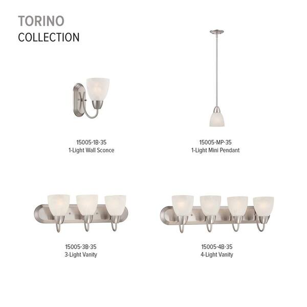 Designers Fountain - Torino 30 in. 4-Light Brushed Nickel Transitional Vanity Light with Alabaster Glass Shades