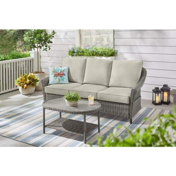 Reviews For Hampton Bay Chasewood Brown Wicker Outdoor Patio Sofa With Cushionguard Biscuit Cushions Pg 1 The Home Depot - Home Depot Patio Couch Cushions