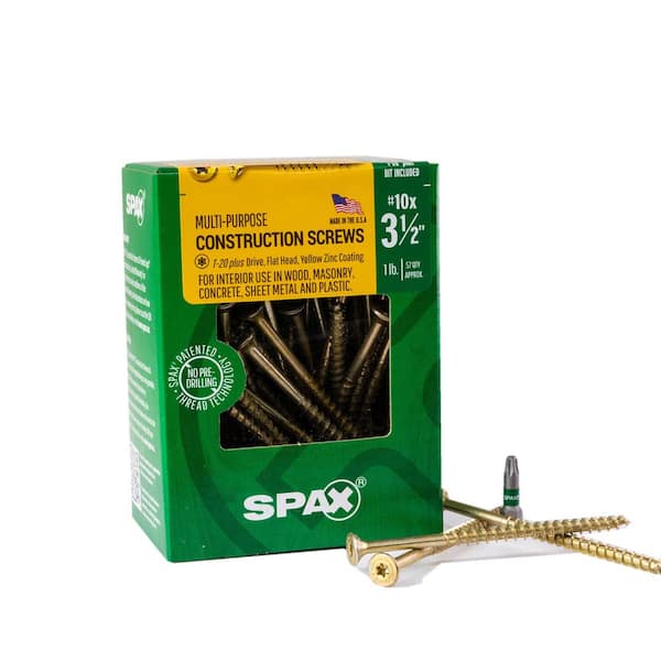 SPAX #10 x 3-1/2 in. Yellow Zinc Coated T-Star Plus Drive Flat Head Undercut Partial Thread Multi-Purpose Screw (57 per Box)