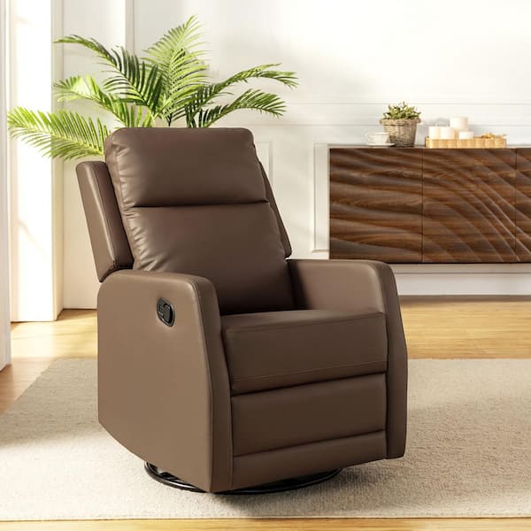 Jayden Creation Joseph Beige Genuine Leather Swivel Rocking Manual Recliner with Straight Tufted Back Cushion and Curved Mood Arms