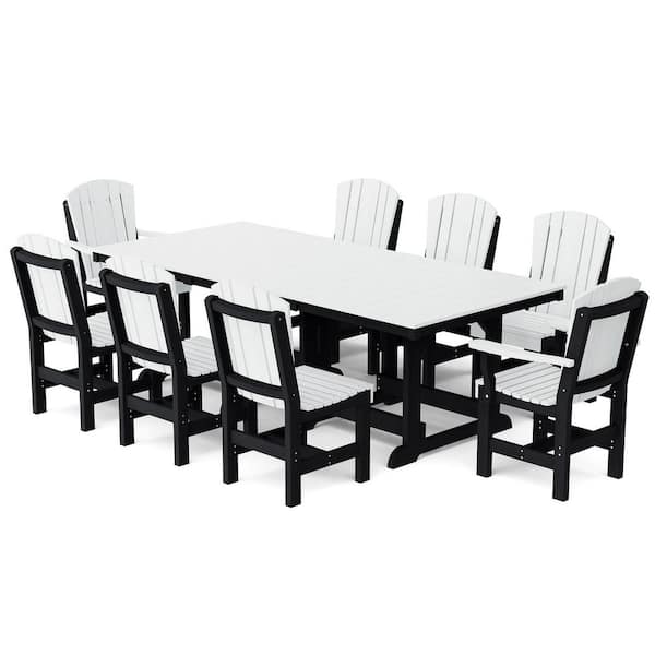 Wildridge Heritage 9-Piece White and Black HDPE Plastic Outdoor Patio Dining Set