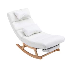 White PU Fabric Rocking Chair with Solid Rubber Wood Leg