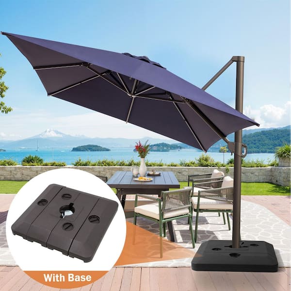 13 ft. x 10 ft. Outdoor Aluminum Heavy-Duty 360° Rotation Cantilever Patio Umbrella in Navy with HDPE Square Stand