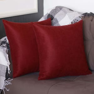 Honey Decorative Throw Pillow Cover Solid Color 18 in. x 18 in. Claret Red Square Pillowcase Set of 2