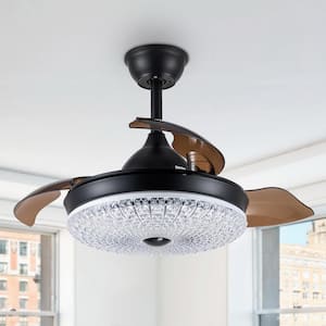 Merlino 42in. LED Indoor Black 3-Speed Glam Crystal Ceiling Fan with Light,3 Retractable Blades,Remote Control