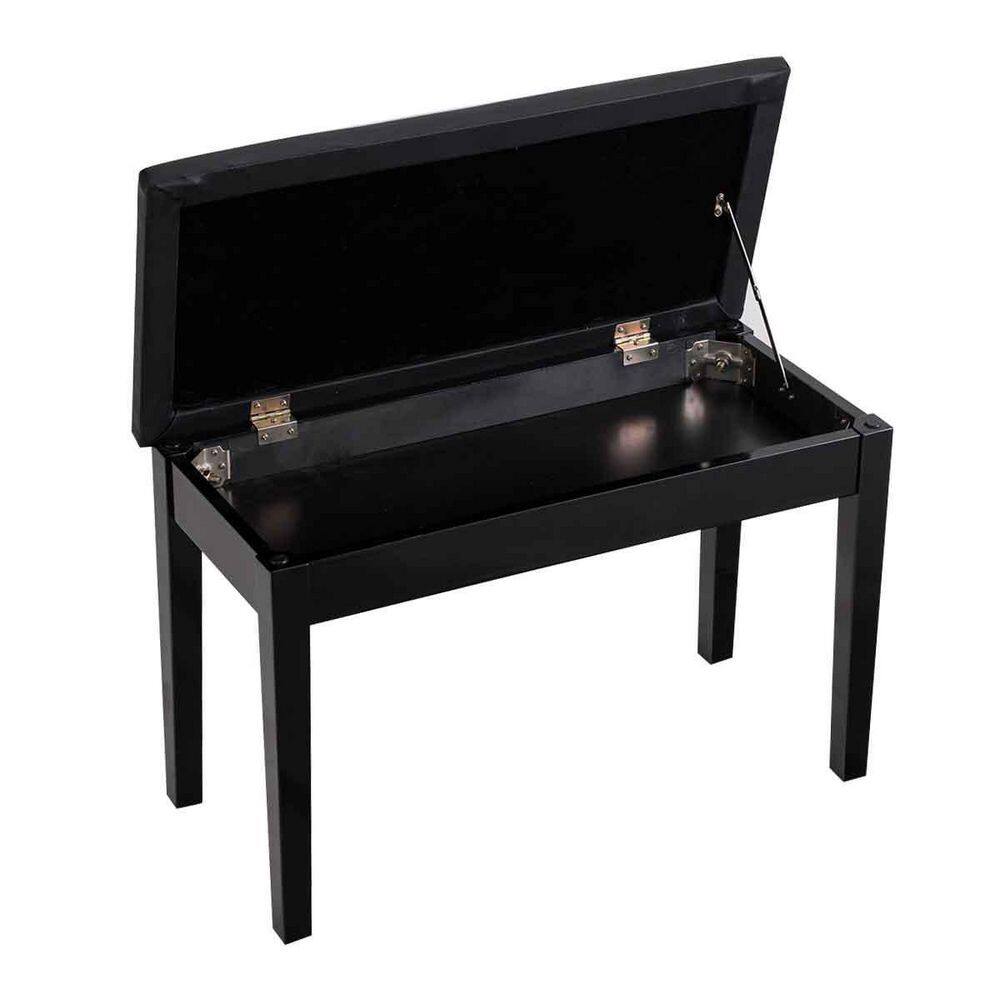 Elegant Solid Wood and Black PU Leather Double Duet Piano Bench with Storage