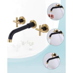 Wall Mounted 8 in. Widespread Double Handle Bathroom Faucet in Gold and Black