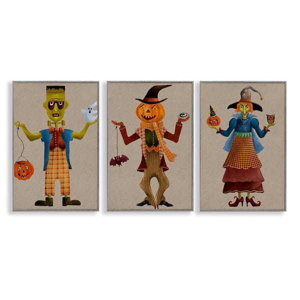 Stupell Industries Fun Halloween Friends by Regina Moore 3-Pieces Gray Framed Abstract Giclee Art Print 24 in. x 16 in.