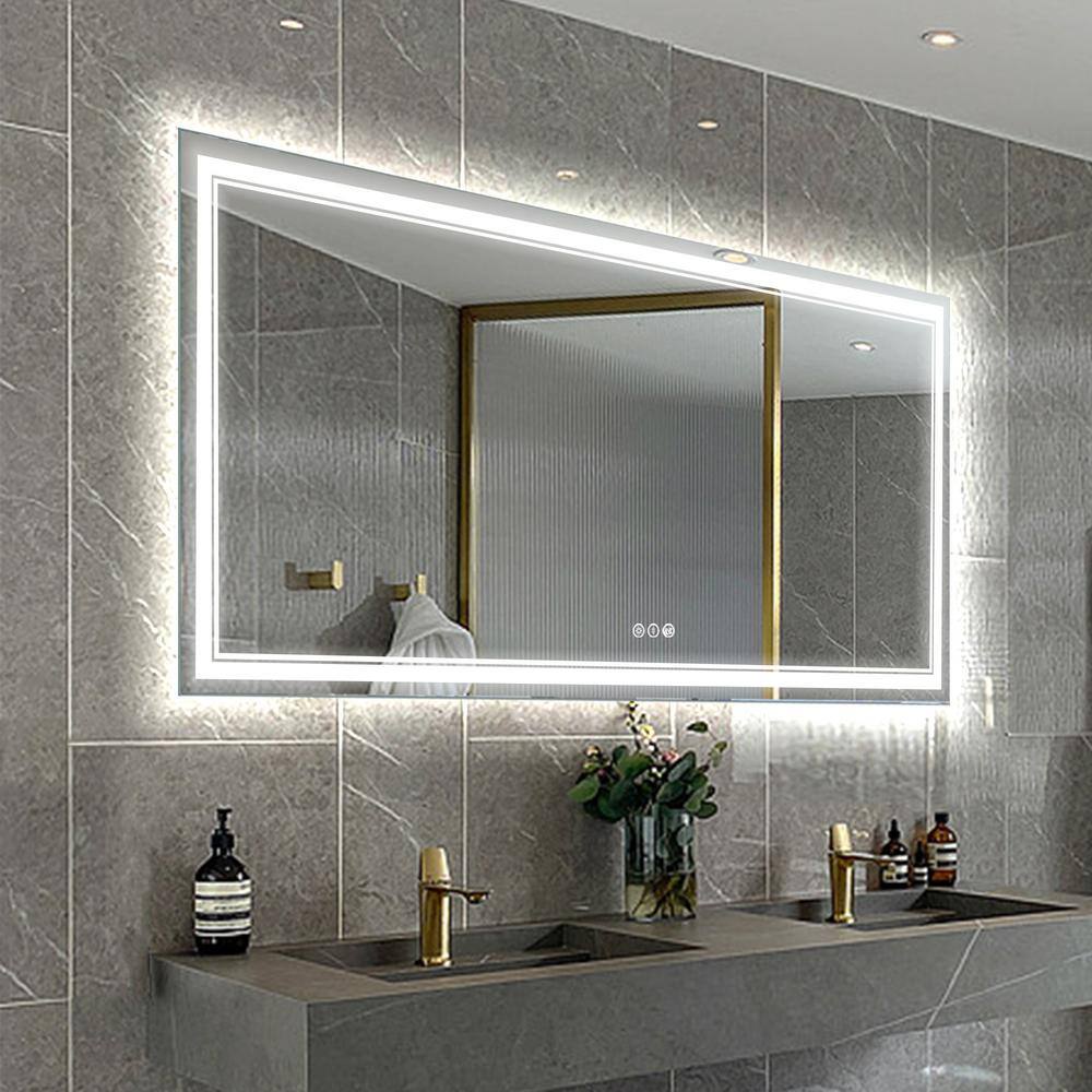 55 in. W x 30 in. H Rectangular Frameless Anti-Fog Front and Rear LED Lighted Wall Bathroom Vanity Mirror and Dimming price history on PriceWatchPro