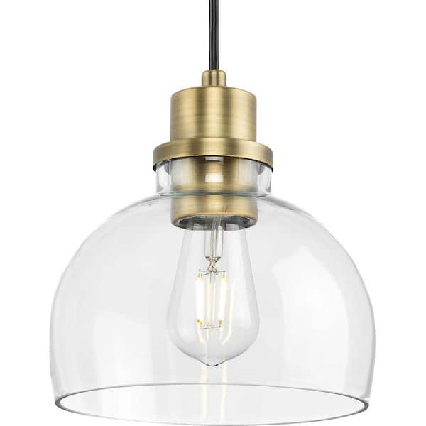 Progress Lighting Garris Collection 1-Light Globe Vintage Brass Clear Glass Transitional Mini-Pendant