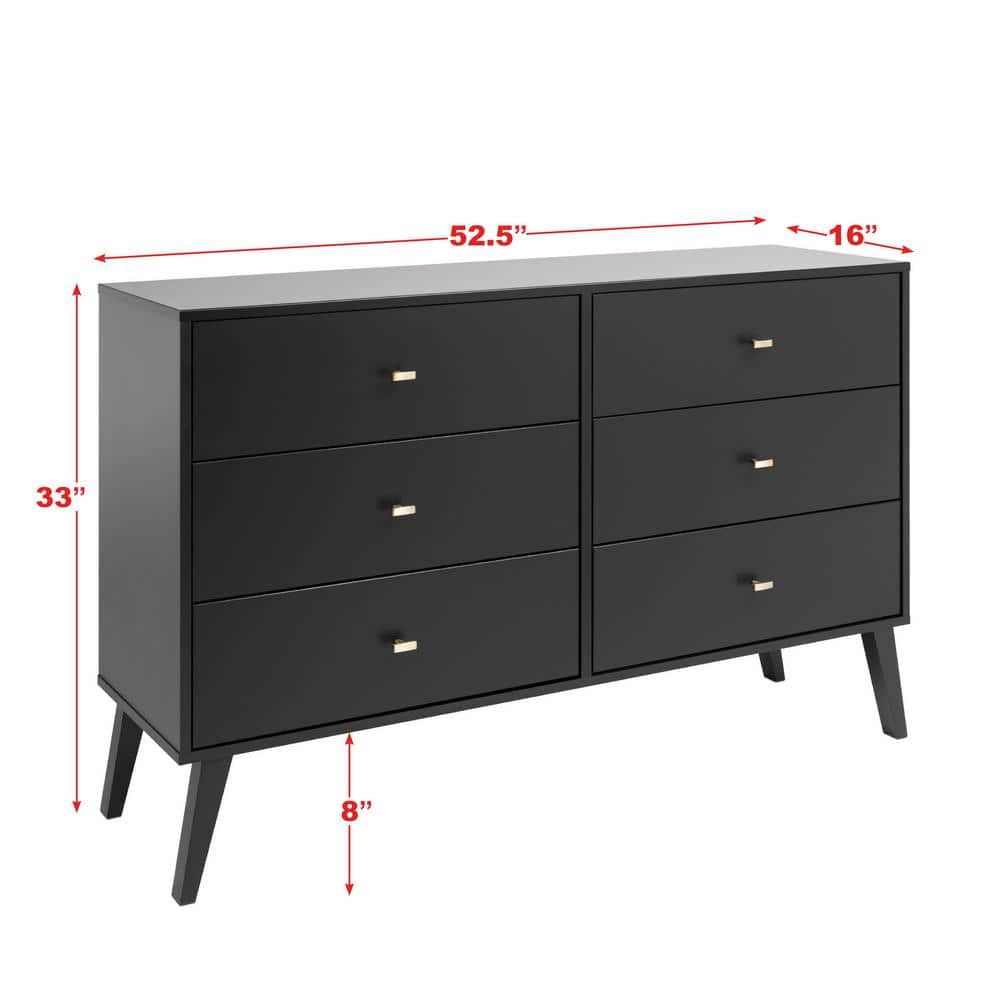 Black Mid-Century Double Dresser with Deep Drawers