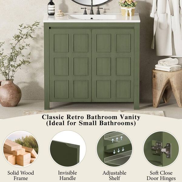 【L】 N!CE SHOP water proof set up Olive 36 in. W x 18 in. D x 34 in. H Single Sink Freestanding Bath