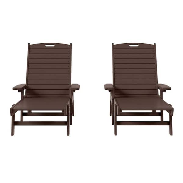 WESTIN OUTDOOR Harlo 2-Piece Dark Brown HDPE Fade Resistant All Weather Plastic Reclining Outdoor Adjustable Chaise Lounge Arm Chairs