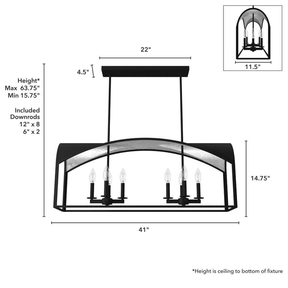 Dukestown 41" Black Natural Iron Linear Chandelier with Silver Leaf Accents