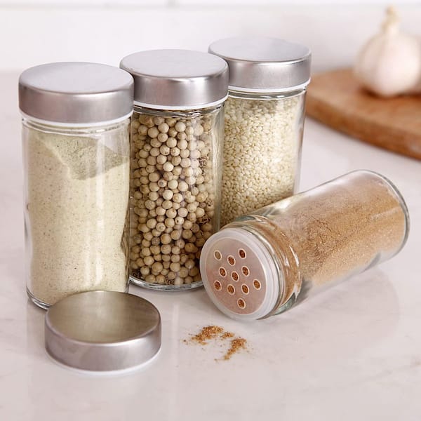 6-Piece 3 oz Glass Spice Jars, Empty Spice Containers, for Rotating Spice Rack, with Airtight Metal Caps and Shaker Lids