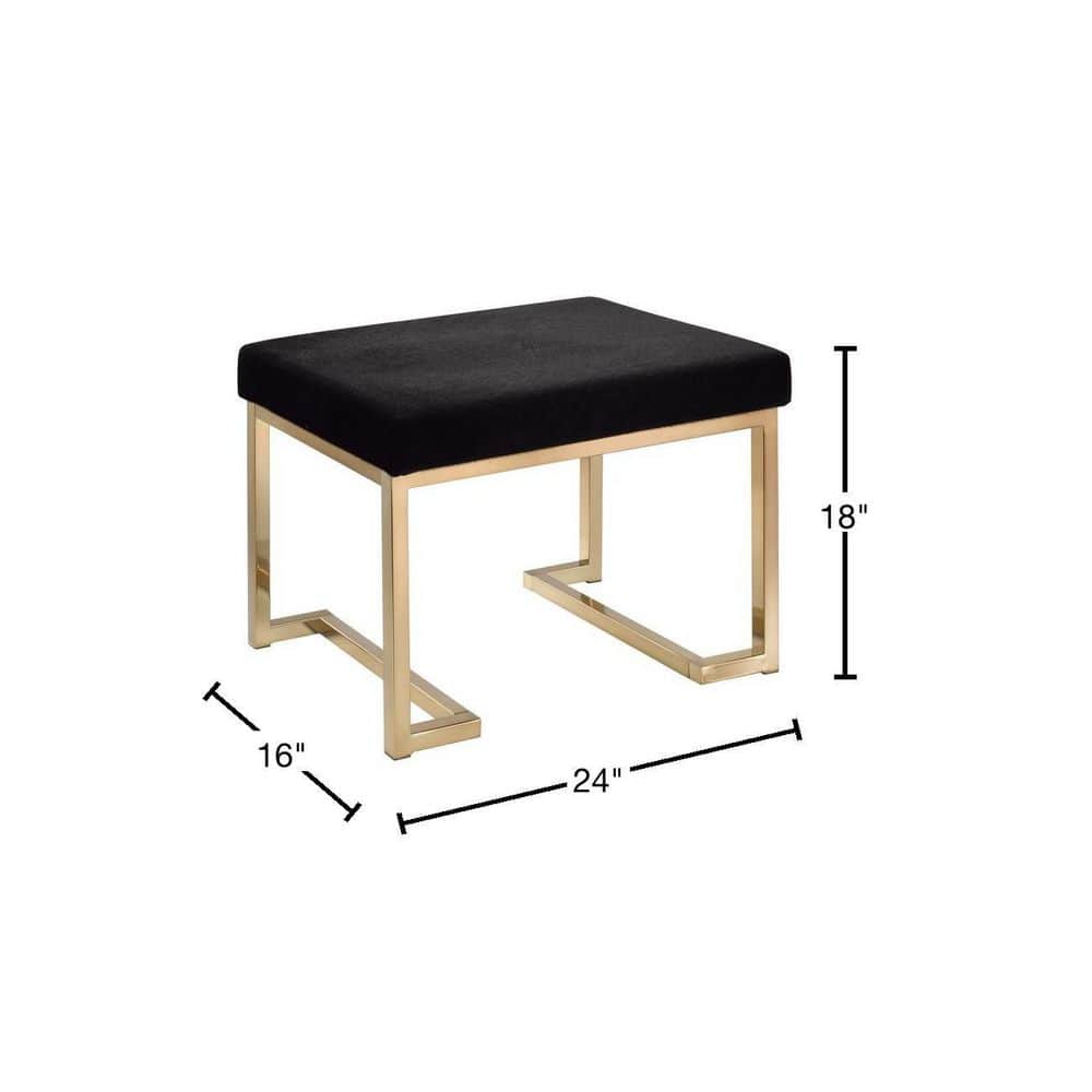 Champagne Gold & Black Fabric Padded Footstool