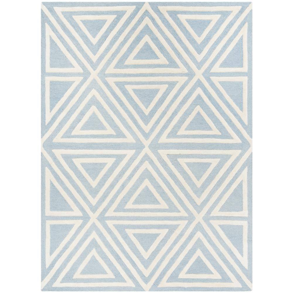 Blue and Ivory Geometric Wool Kids Rug, 5' x 7'
