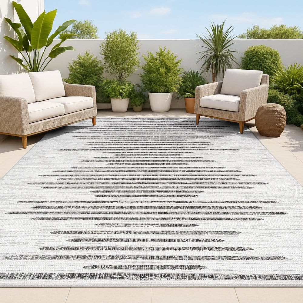 JONATHAN Y Zolak Berber Stripe Geometric Ivory/Black 9 ft. x 12 ft