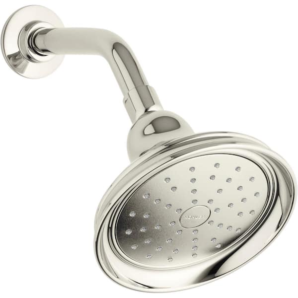 KOHLER Bancroft 1-Spray Patterns with 1.75 GPM 5.9 in. Wall Mount Fixed Shower Head with Katalyst in Vibrant Polished Nickel