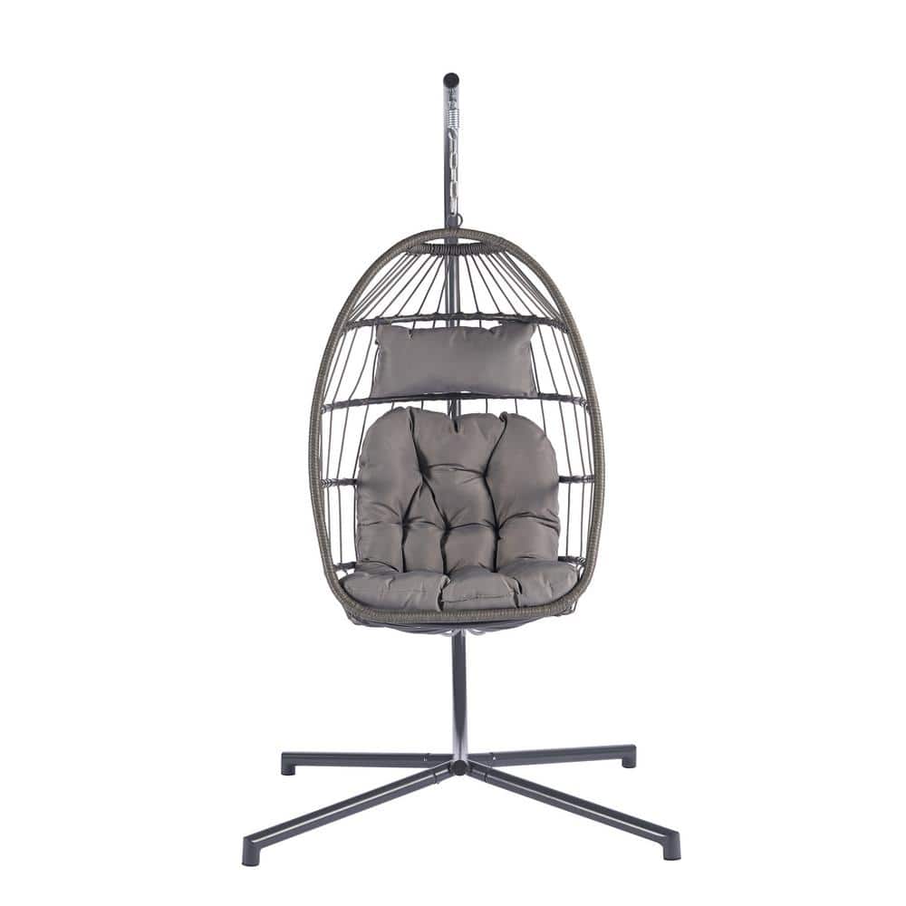 75.8 in. H Wicker Patio Swing Outdoor Rattan Egg Swing Chair Hanging Chair 