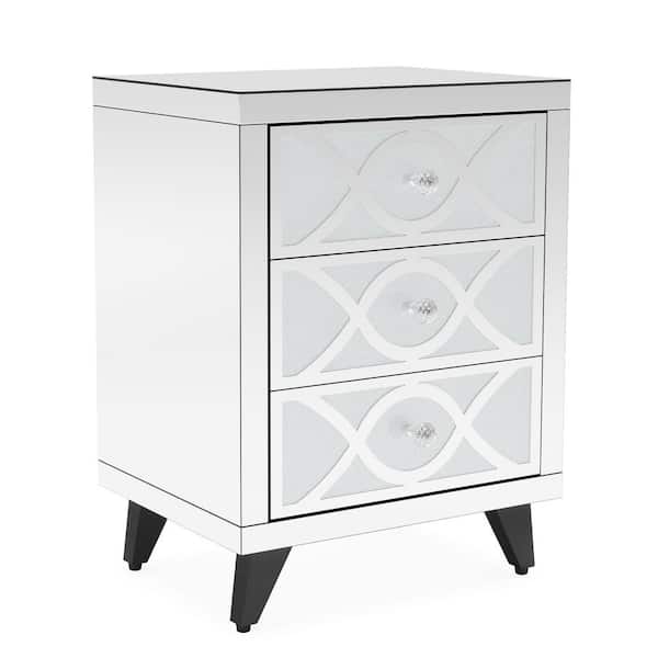 BYBLIGHT Fenley Silver 3-Drawer 17.71 in. W Nightstand with Storage Drawers