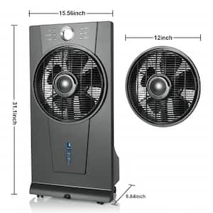 3-Speeds Misting fan and Humidifier with 2.5L Water Tank and Auto Shut Off Timer in Black (include Remote Control)