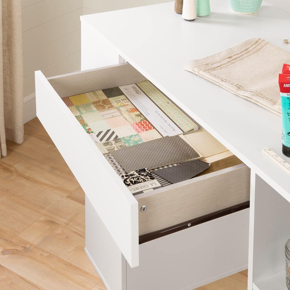 Crea CraftMaster White Counter-Height Table with Integrated Storage