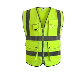 7-Pockets Class 2-High Visibility Zipper Front Safety Vest W/ Reflective Strips in Yellow Meets ANSI/ISEA Standards (M)
