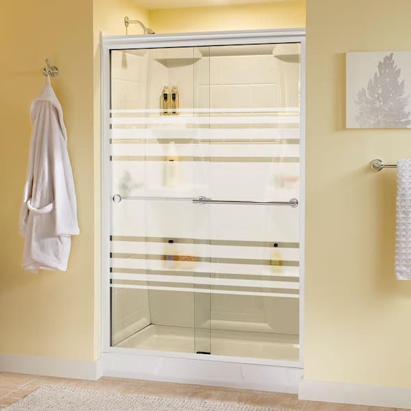 Delta Lyndall 48 in. x 70 in. Semi-Frameless Traditional Sliding Shower Door in White and Chrome with Transition Glass