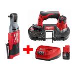 M12 12V Lithium-Ion Cordless Sub-Compact Band Saw and 3/8 in. Ratchet Combo Kit W/ (1) 2.0Ah Battery and Charger
