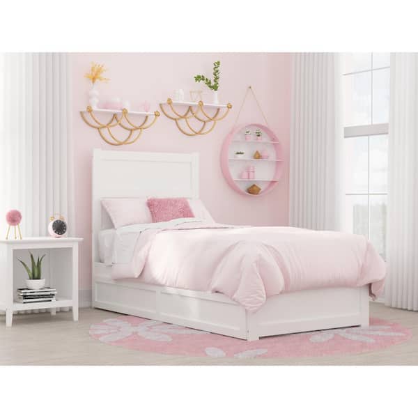 NoHo White Twin Bed with Footboard and Twin Trundle