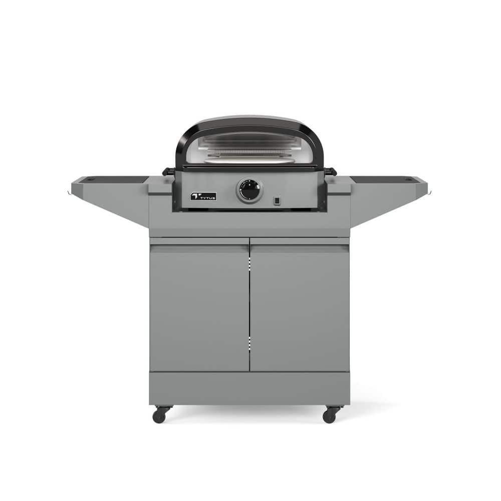 TYTUS Emberwood Pizza Oven with Grill and Prep Cart in Gunmetal