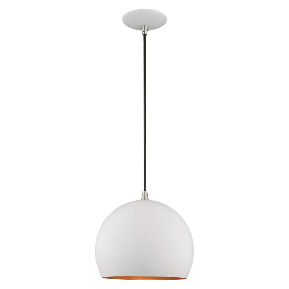 Contemporary 1-Light Mini Pendant in White with Gold Interior Finish