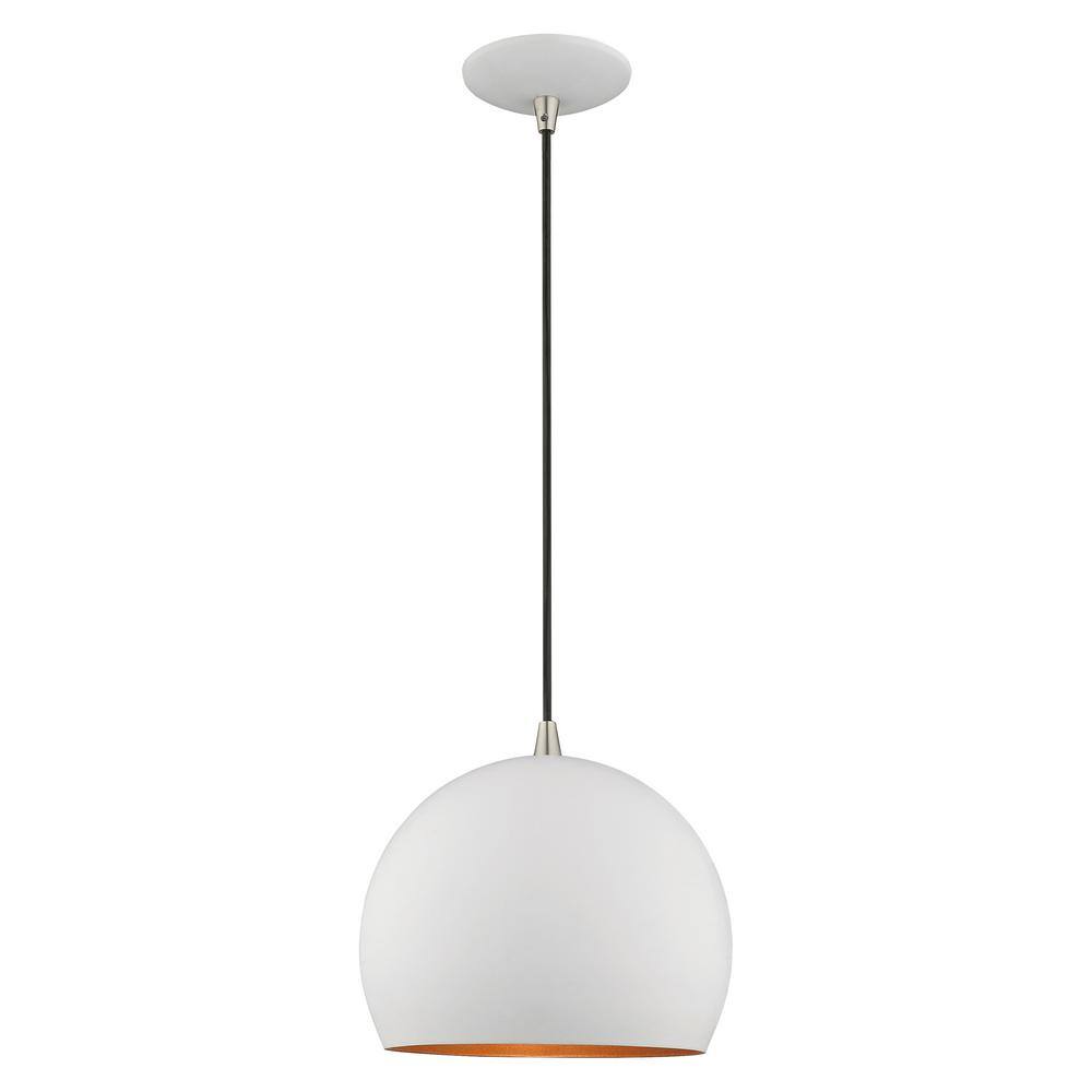 Contemporary 1-Light Mini Pendant in White with Gold Interior Finish