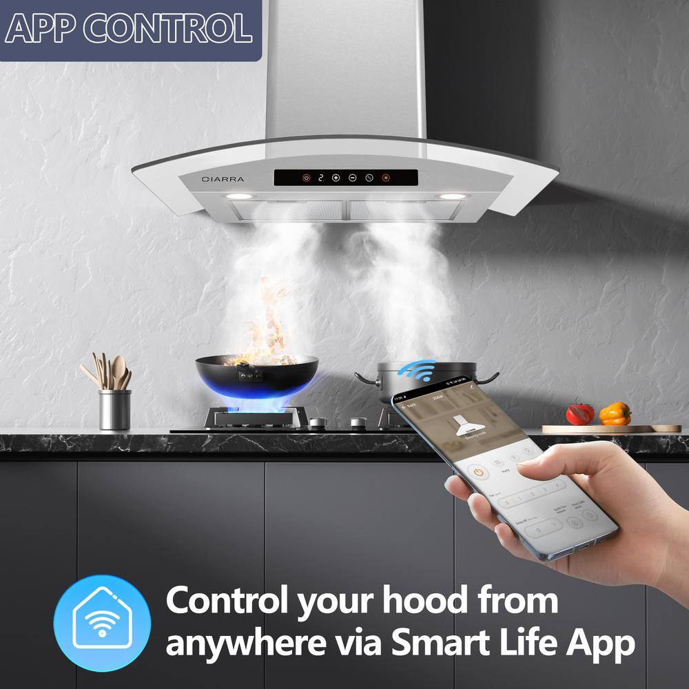 30" Stainless Steel Convertible Wall Mounted Range Hood with Touch Pad Control