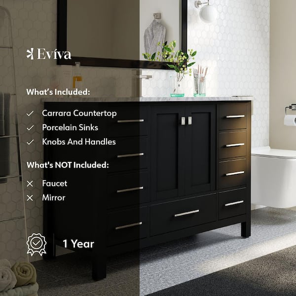 Eviva London 48 in. W x 18 in. D x 34 in. H Vanity in Espresso with Carrera  Marble Top in White TVN414-48X18ES - The Home Depot