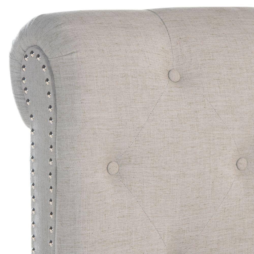 Transitional Beige Linen Full Platform Bed with Tufted Nailhead Headboard