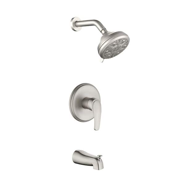 Rain Single Handle 10-Spray Tub Shower Faucet 1.8 GPM with Pressure Balance in Brushed Nickel (Valve Included)