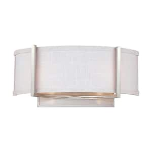 Gemini 16 in. 2-Light Brushed Nickel Contemporary Wall Sconce with Slate Gray Fabric Shade