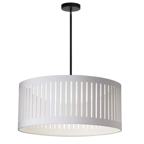 Dainolite Slit Drum 1-Light Matte Black Shaded Integrated LED Pendant Light with White Fabric Shade