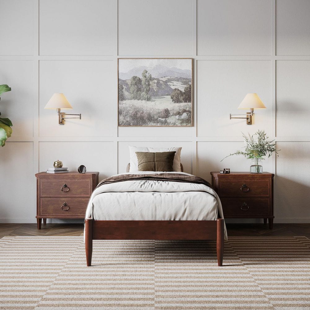 Pasadena Walnut Twin XL Solid Wood Platform Bed with Slats