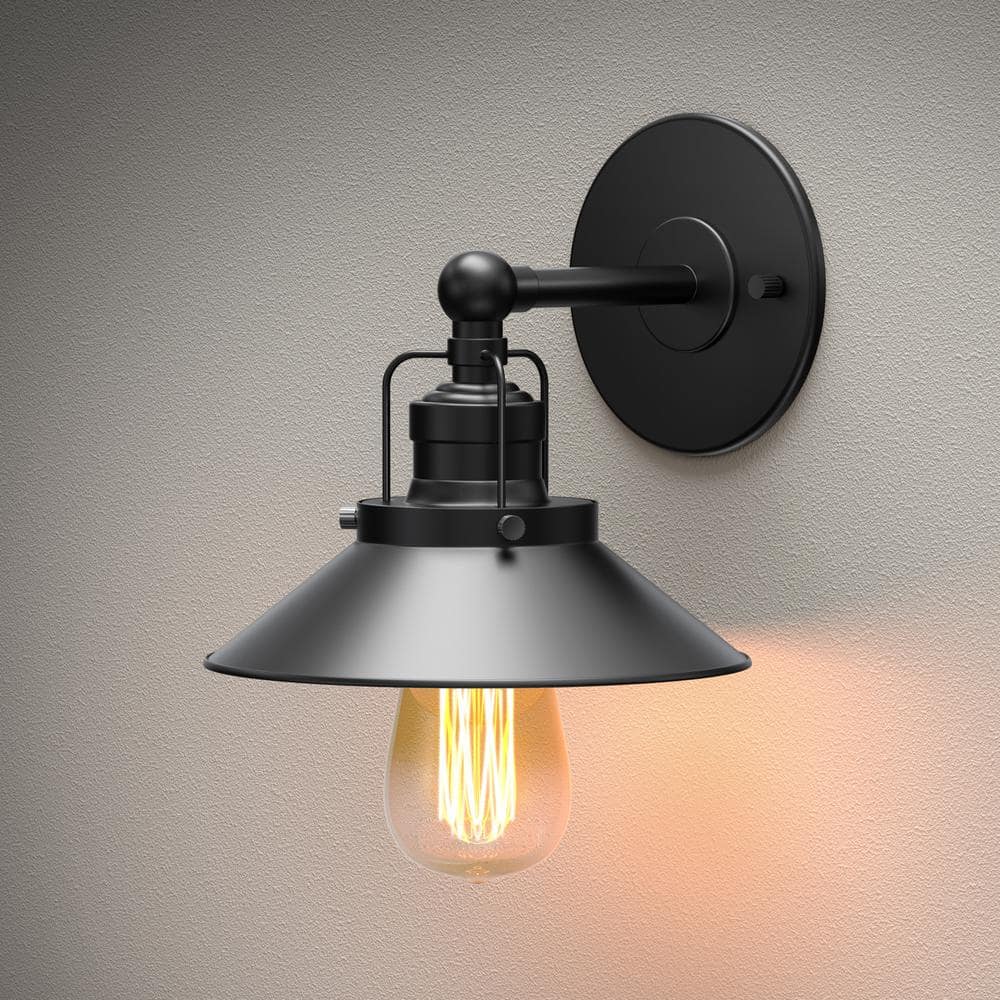 Matte Black Metal Cone Shade Single Sconce