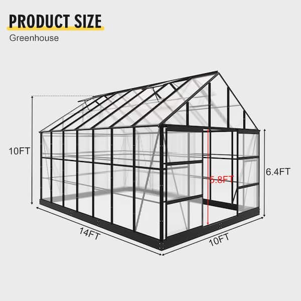 10 ft. x 14 ft. Black Frame Clear Garden Greenhouse, Solarium, and Conservatory