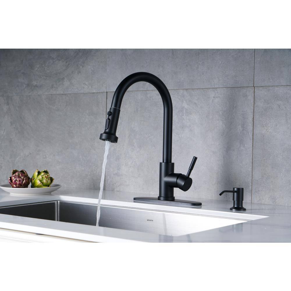 Matte Black Stainless Steel Single Handle Pull Down Kitchen Faucet