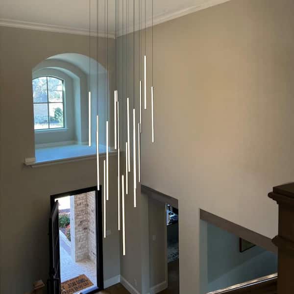 Neculina 18-Light 159-Watt Integrated LED Minimalistic Black Kitchen Island Pendant Adjustable Chandelier